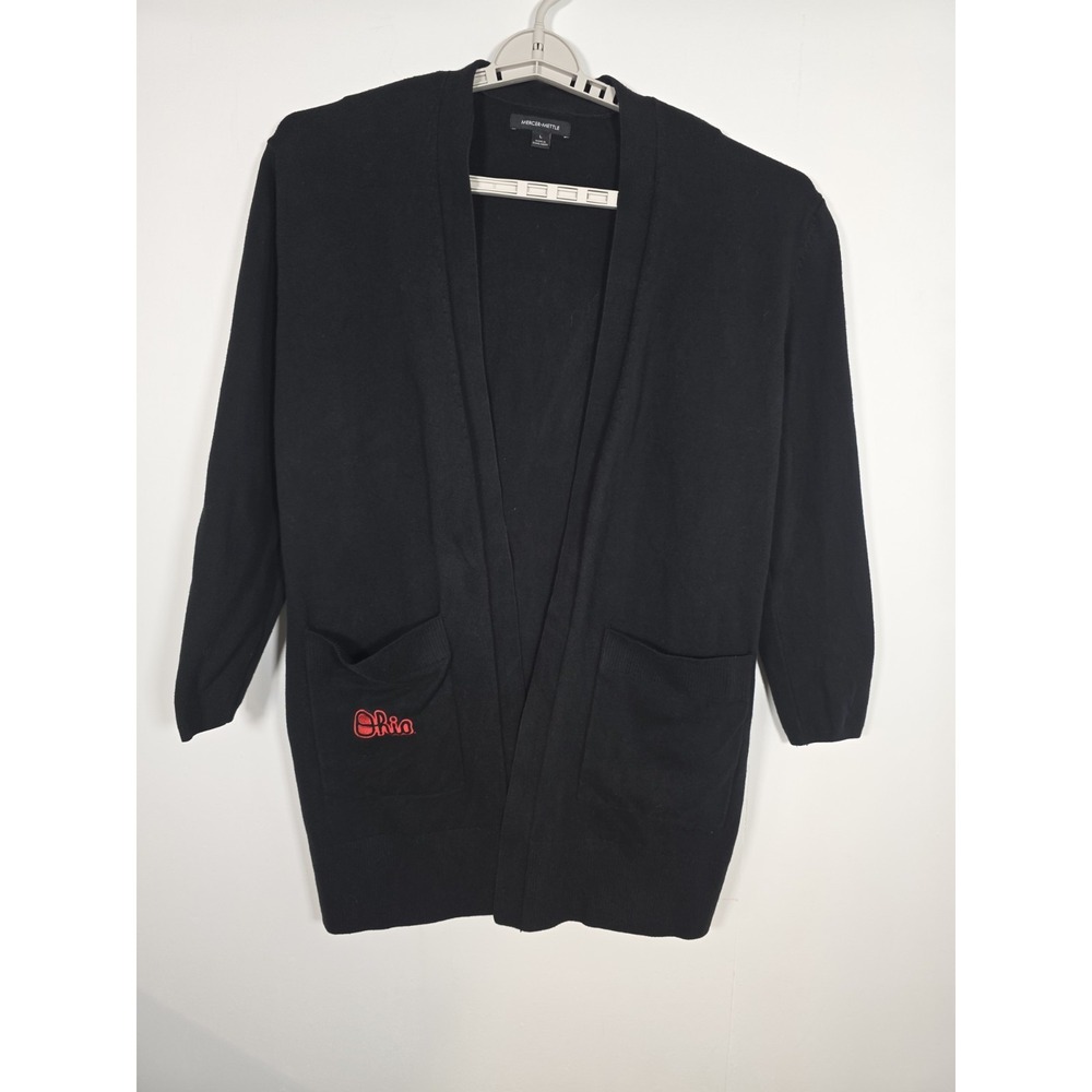 Mercer Mettle Womens L Black Ohio Open Front Cardigan Sweater Cotton Soft